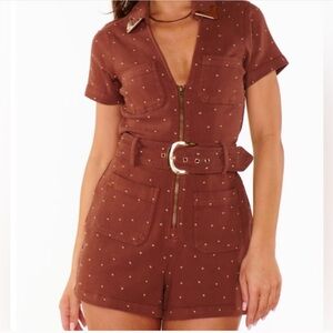 Show Me Your MuMu Tempe Romper Brown Studded